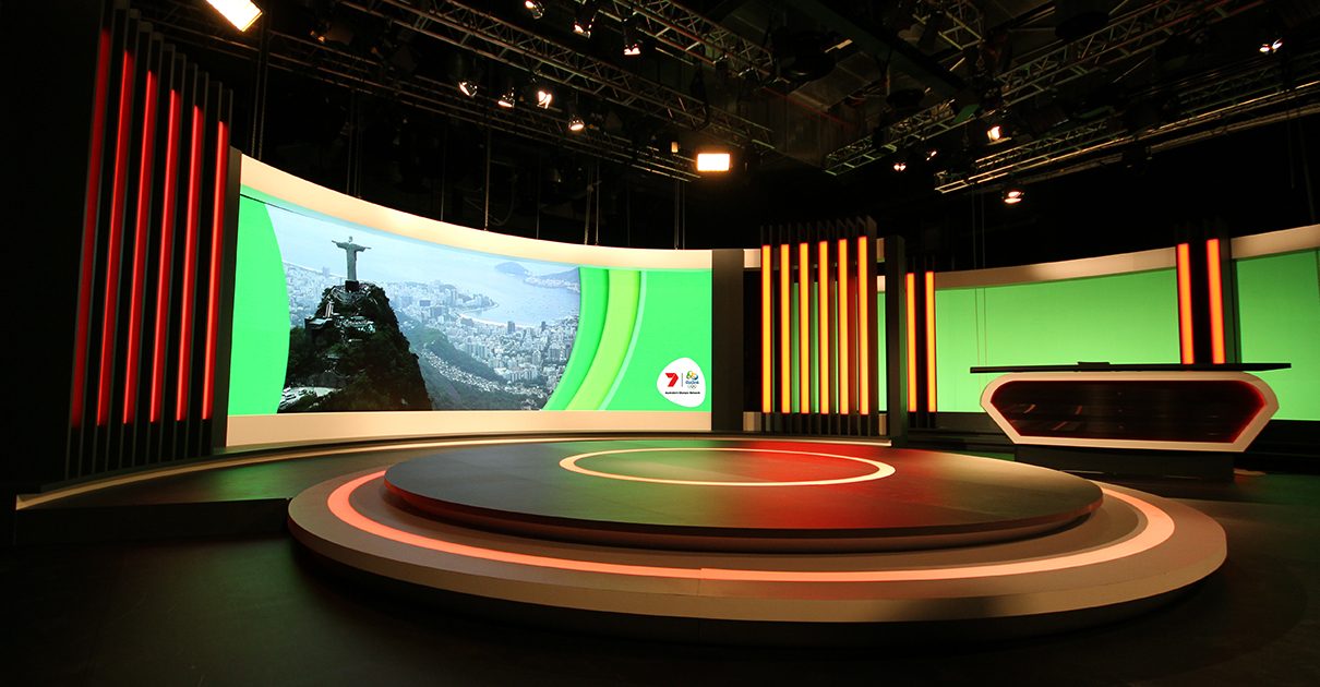 Channel 7 Studio Rio Olympics TV Studio Broadcast Stage Custom Lighting Curved LED Screen