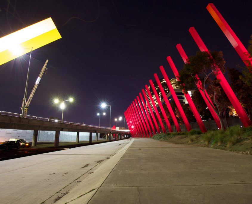 Red Sticks Installation Artwork Outdoor LED Custom Architectural Lighting