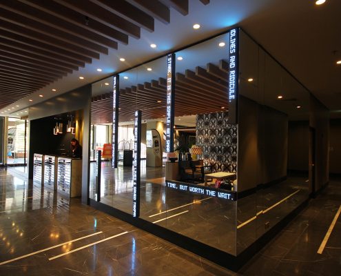 QT Hotel Foyer Artwork Installation Mirror and LED Wall