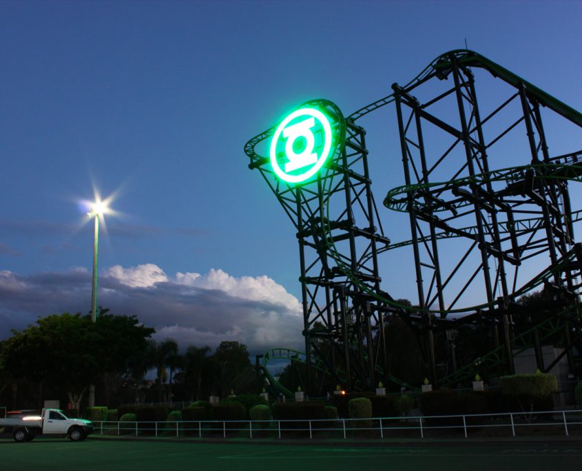 Warner-Bros-3 Green Lantern Roller Coaster Warner Bros Movie World Gold Coast Custom LED Signage