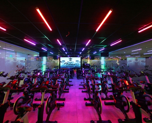 Astera Entertainment Lighting in the Spin Studio at Titan Fitness Sydney