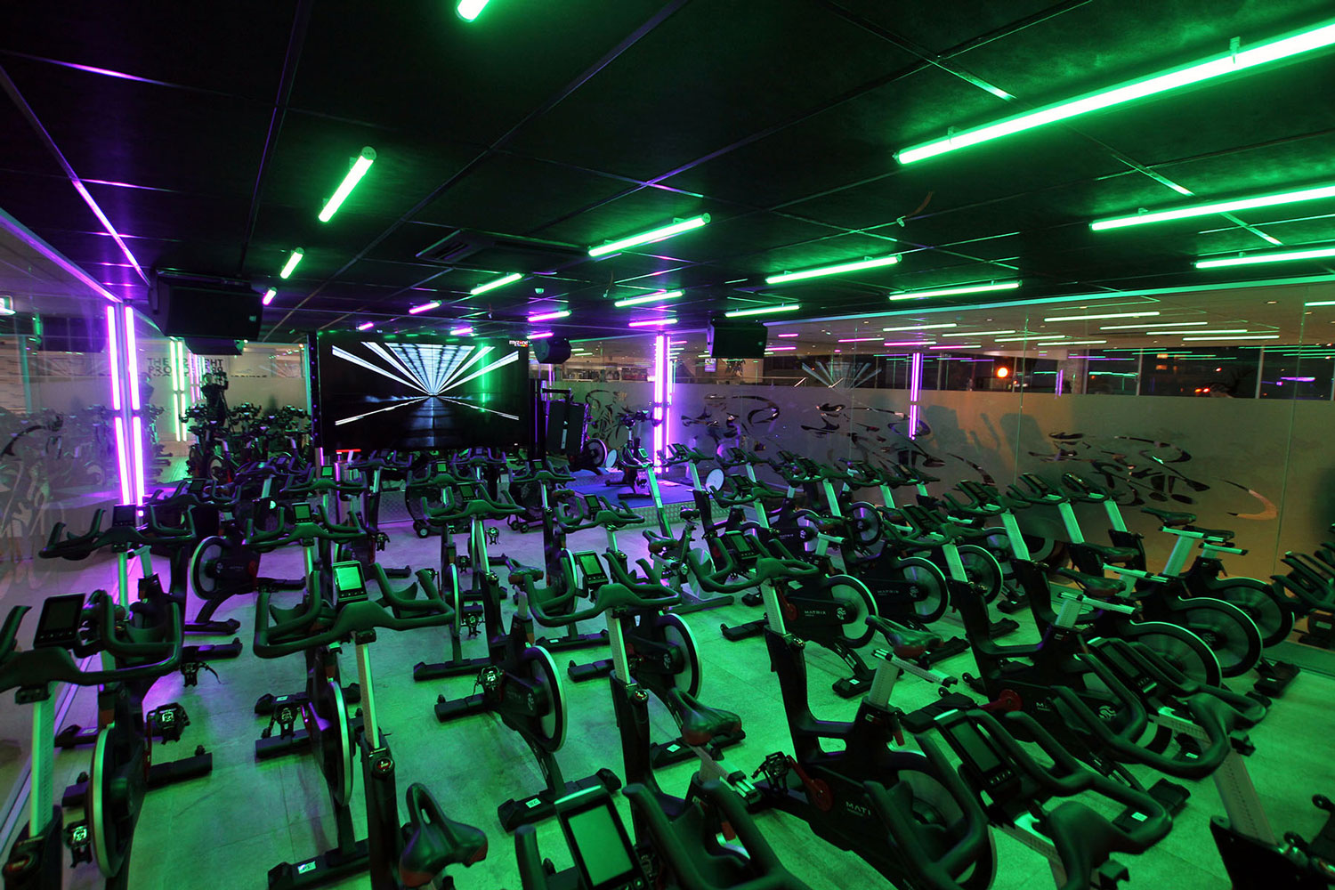 Astera Entertainment Lighting in the Spin Studio at Titan Fitness Sydney